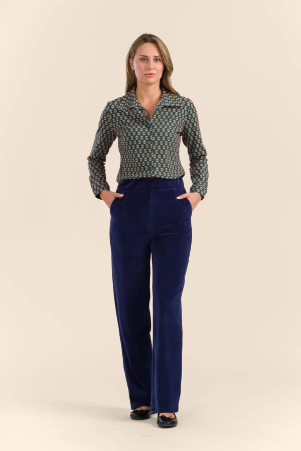 Carin Pants Velours plain blue