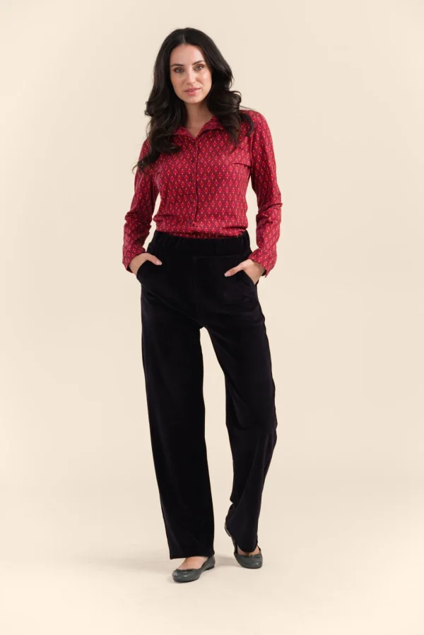 Carin Pants Velours plain black