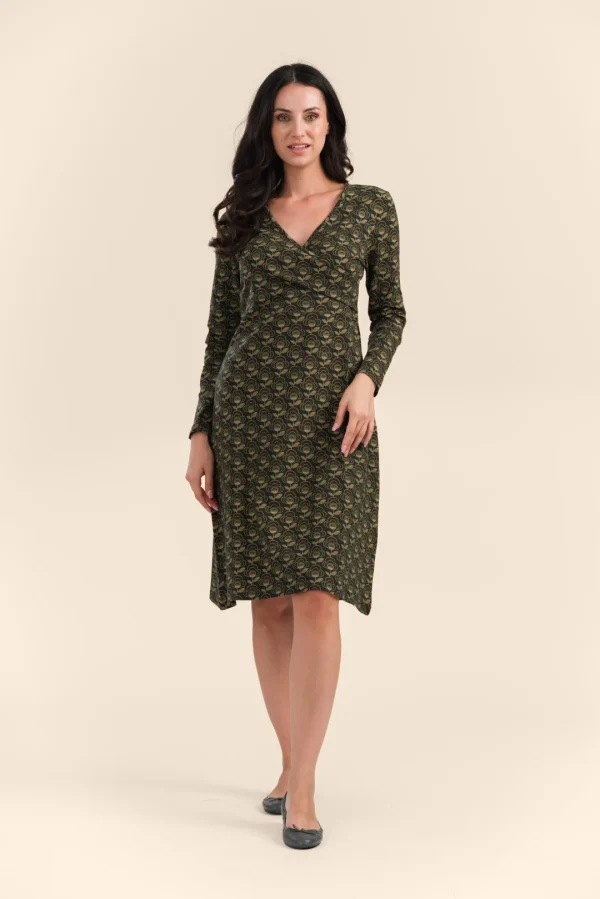 Chrissy Cross Dress Jersey abstract flower green