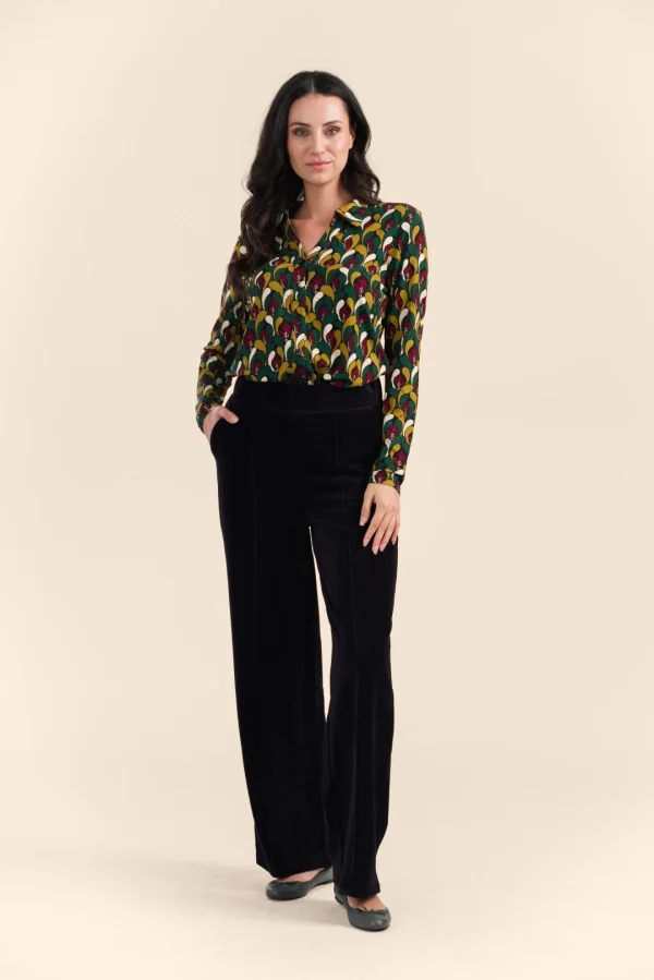 Hailey Trousers Velours Rib plain black