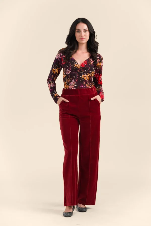 Hailey Trousers Velours Rib plain fried brick
