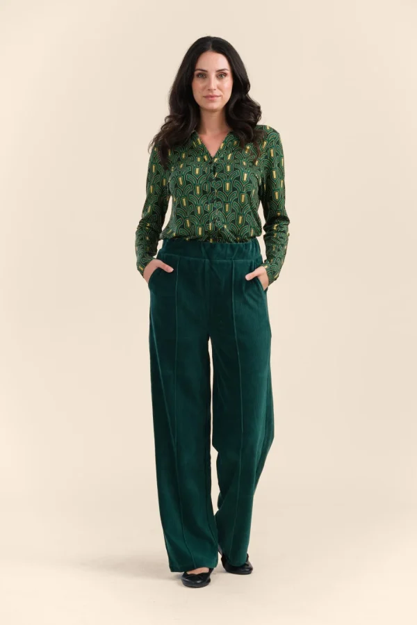 Hailey Trousers Velours Rib plain rain forest