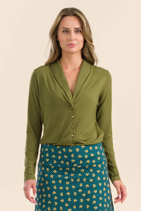 Iris Blouse Long Sleeve Jersey plain olive