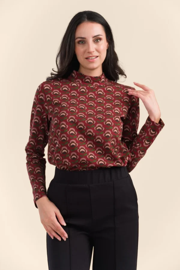 Kim Top Jersey abstract flower bordeaux