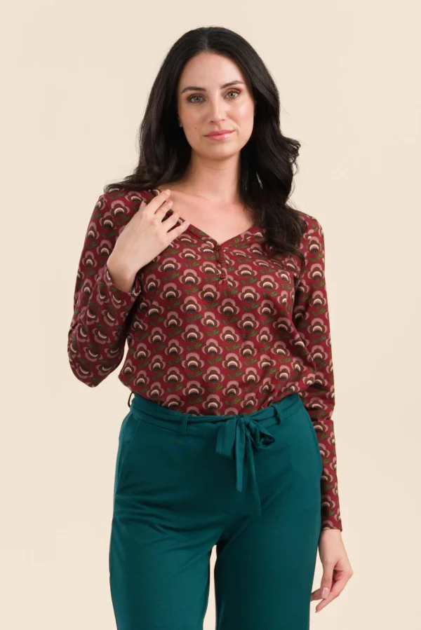 Natalie Top Jersey abstract flower bordeaux