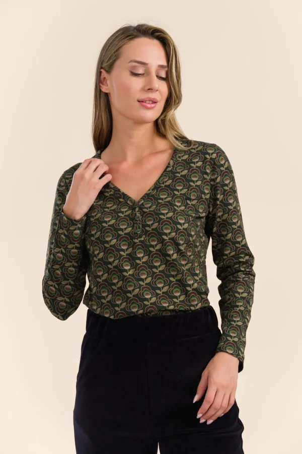 Natalie Top Jersey abstract flower green