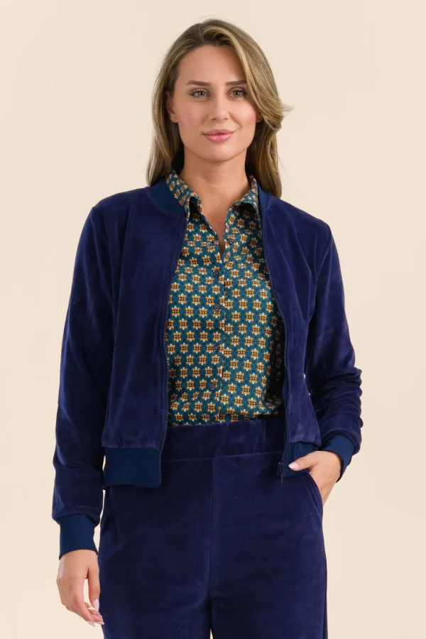 Nora Bomber Jacket Velours plain blue