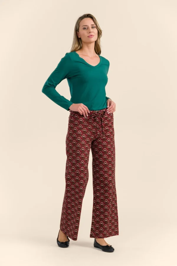 Sue Trousers Jersey abstract flower bordeaux