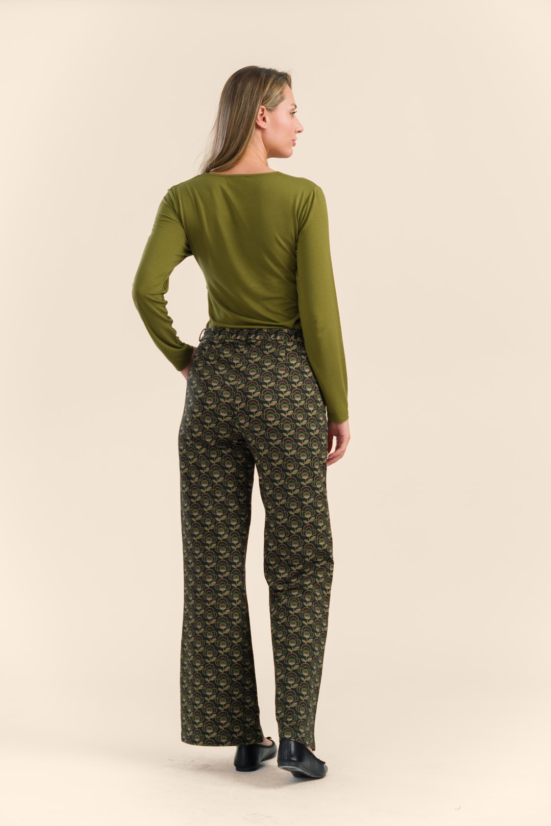 Sue Trousers Jersey abstract flower green - Image 2