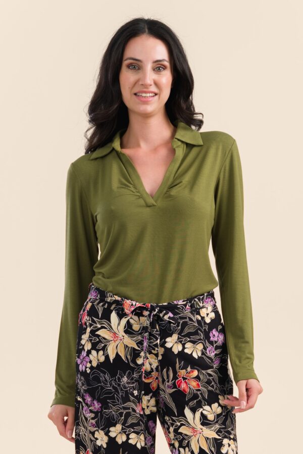 Suzy Top Long sleeve Jersey plain olive