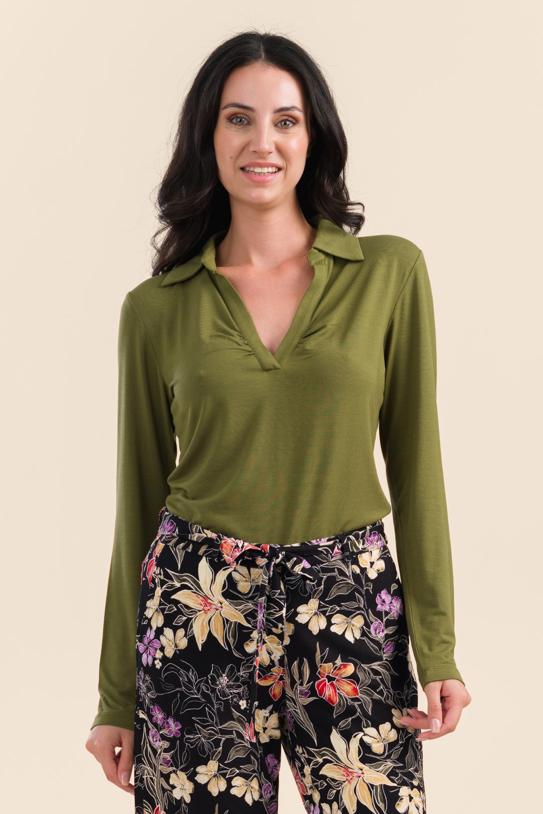 Suzy Top Long sleeve Jersey plain olive
