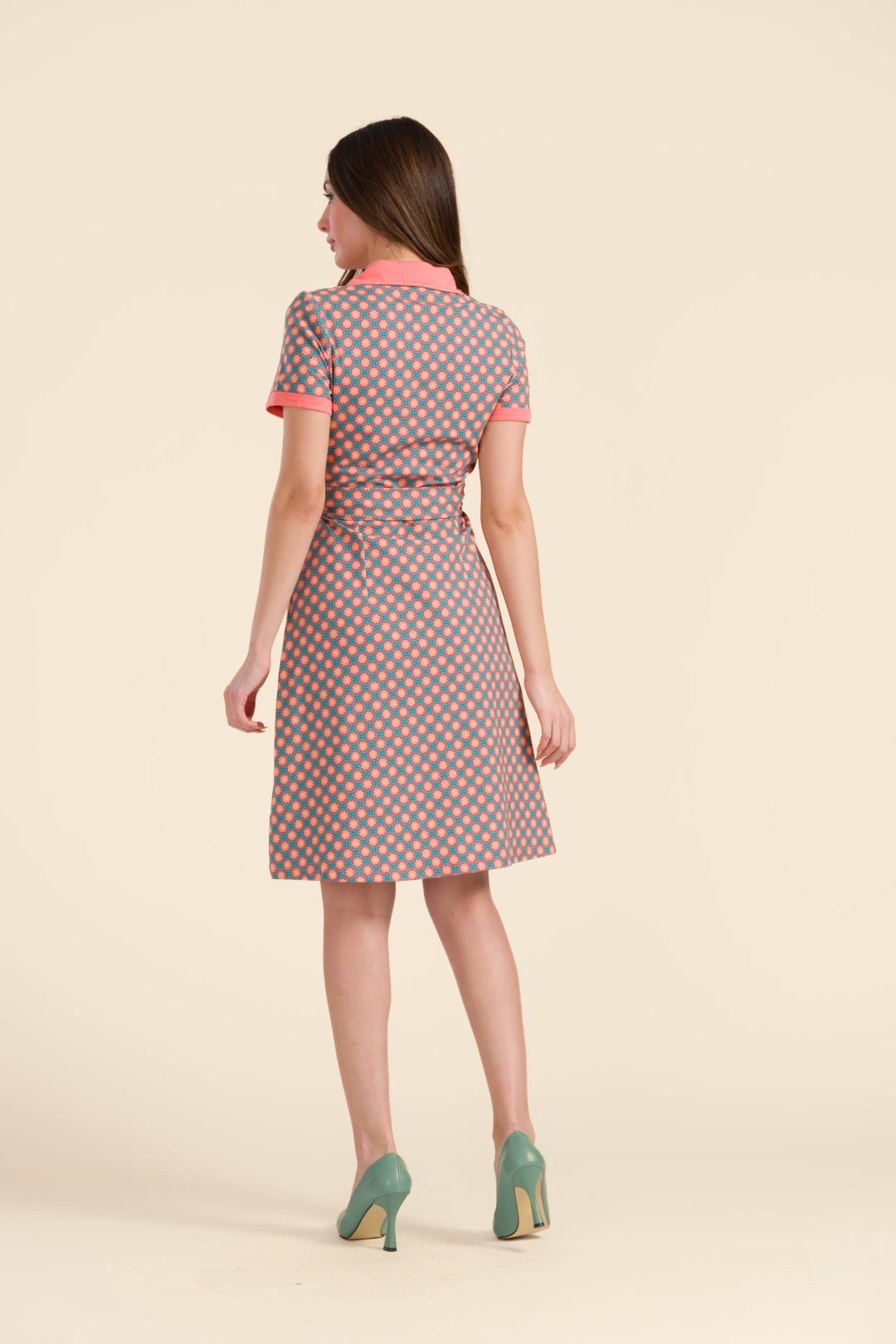Monique dress short sleeve Vintage Coral Flower - Afbeelding 3
