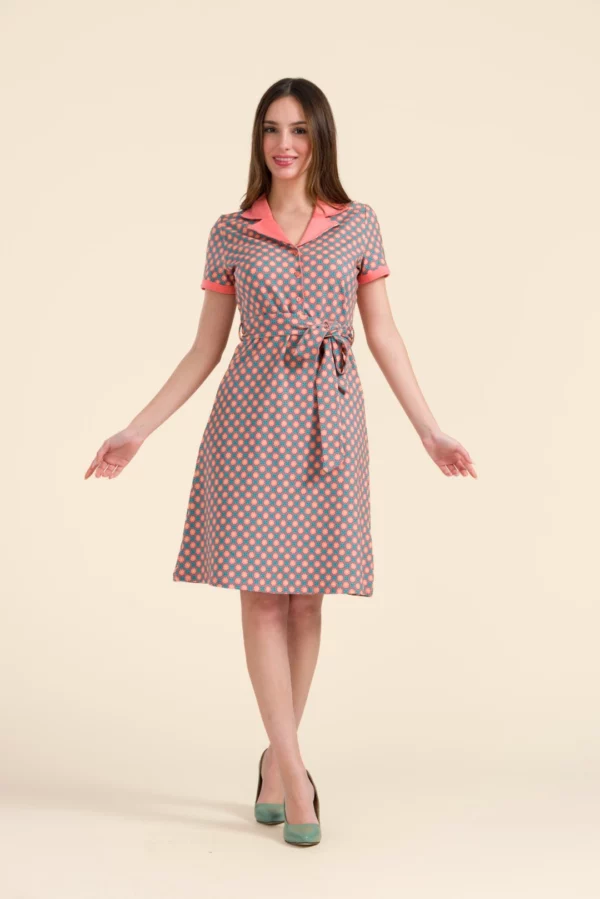 Monique dress short sleeve Vintage Coral Flower