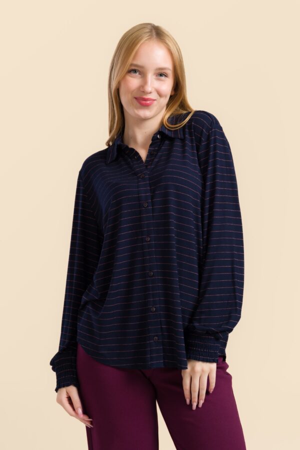 AMY BLOUSE STRIPES BLUE-LUREX ROSE GOLD