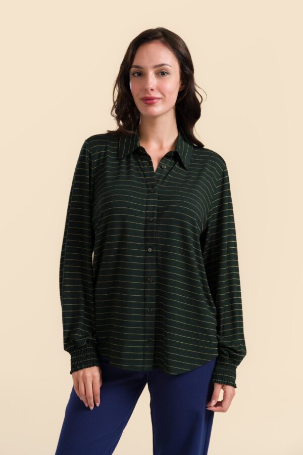 AMY BLOUSE STRIPES GREEN-LUREX GOLD