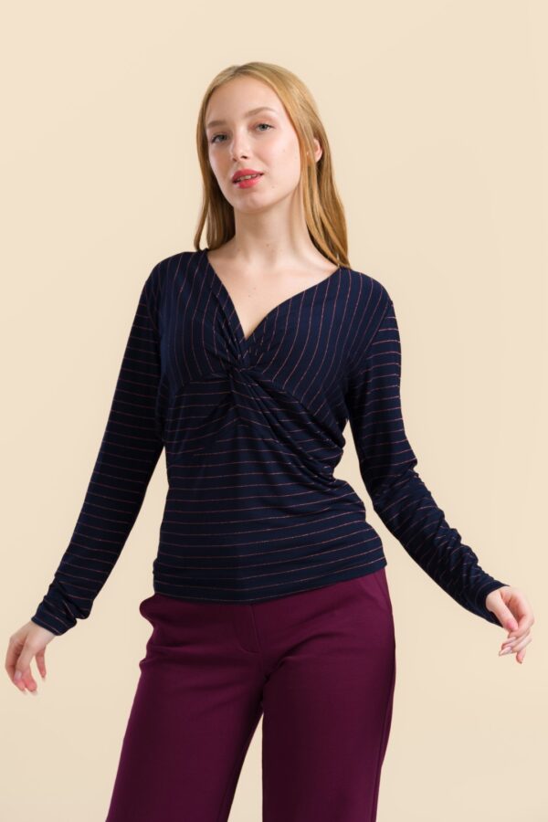 ANGELA TOP STRIPES BLUE-LUREX ROSE GOLD