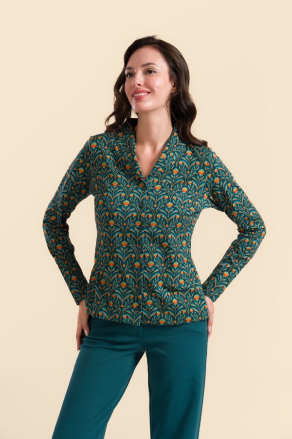 IRIS BLOUSE LONG SLEEVE BAROCK FLOWER GREEN