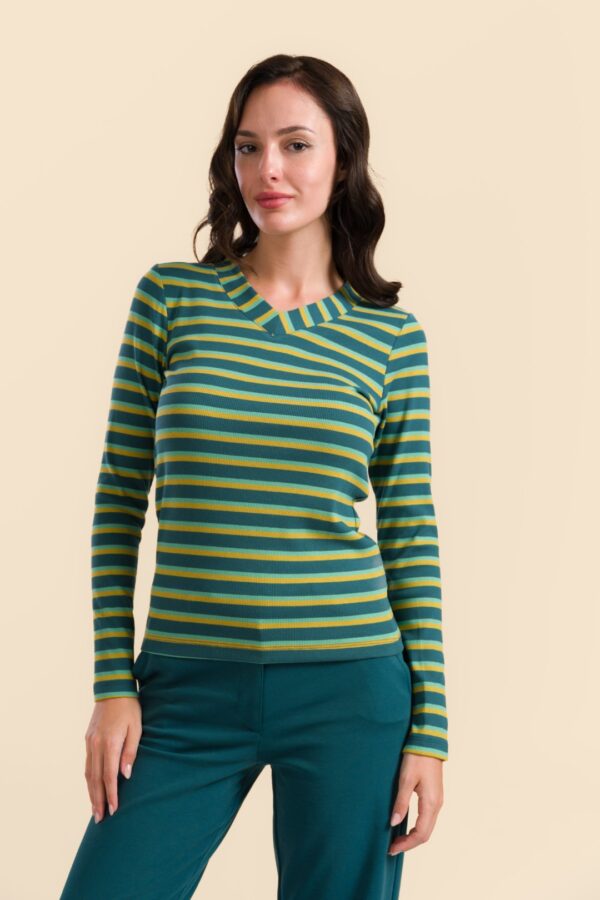 KELLY TOP DEEP TEAL STRIPES