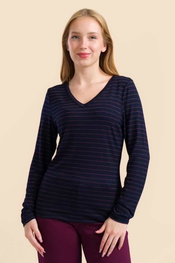 LYNN TOP STRIPES BLUE-LUREX ROSE GOLD