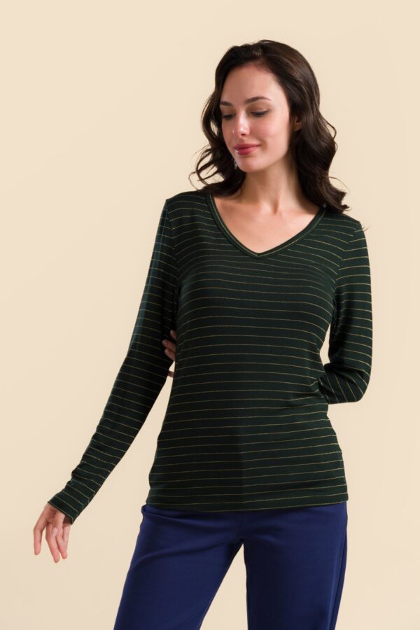 LYNN TOP STRIPES GREEN-LUREX GOLD