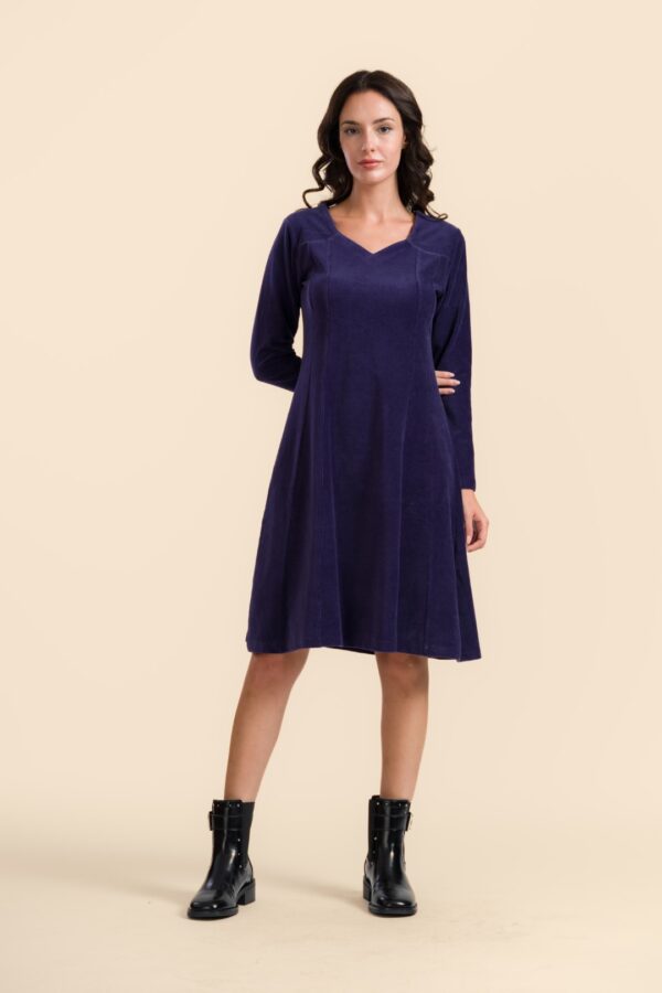 SANDRA DRESS RIB VELOUR NAVY