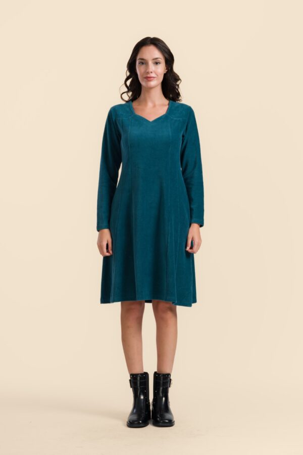 SANDRA DRESS RIB VELOUR PETROL