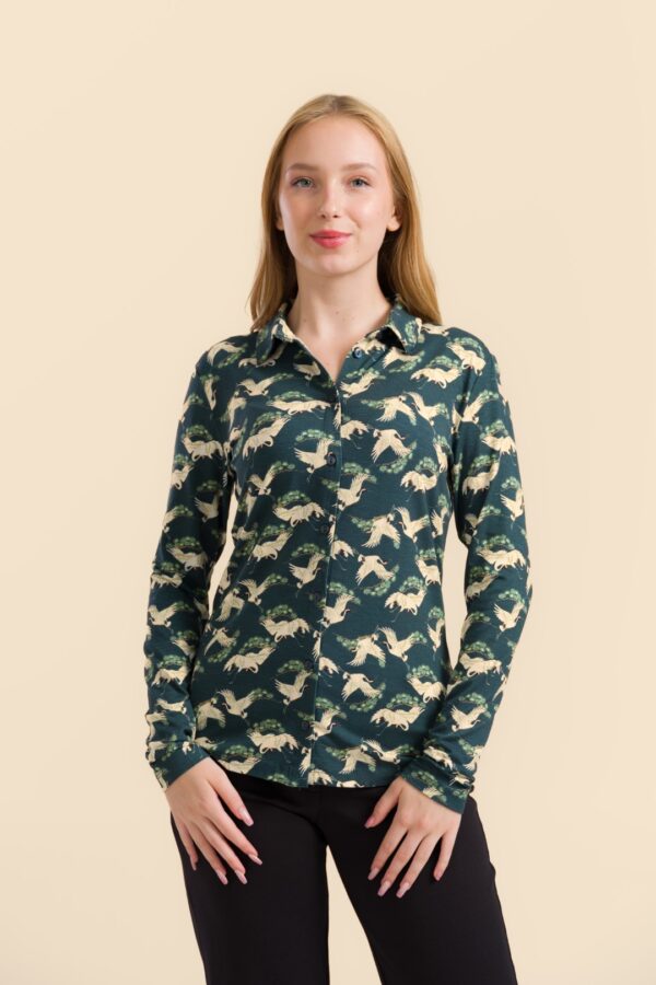 SILL BLOUSE CRANE DANCE PETROL