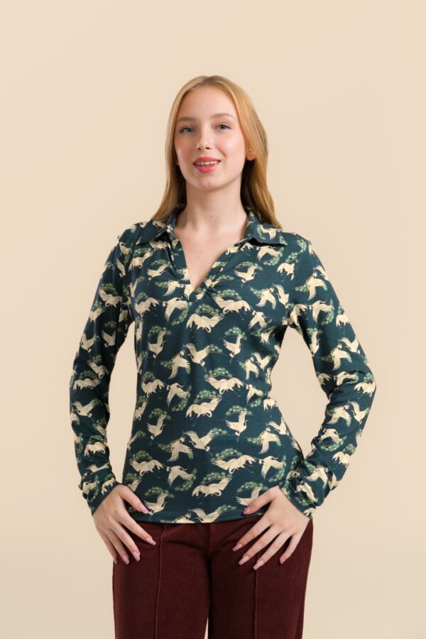 SUZY TOP LONG SLEEVE CRANE DANCE PETROL