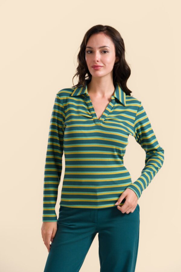 SUZY TOP LONG SLEEVE DEEP TEAL STRIPES