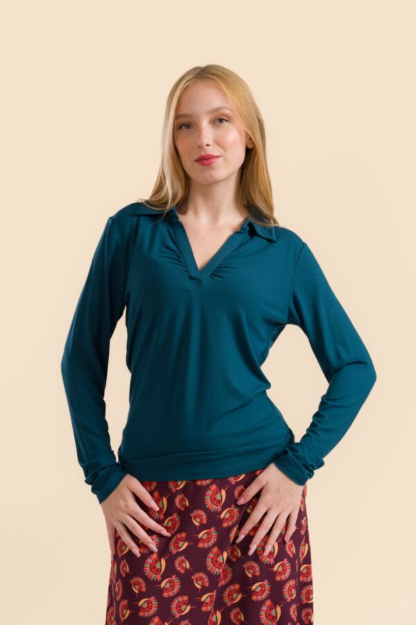SUZY TOP LONG SLEEVE ECOVERO PLAIN PETROL