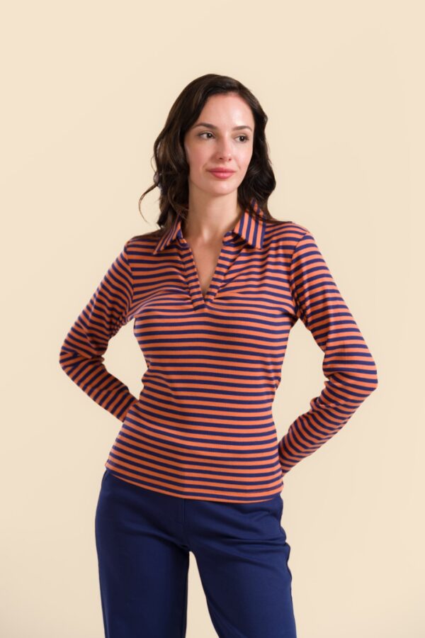 SUZY TOP LONG SLEEVE NAVY STRIPES