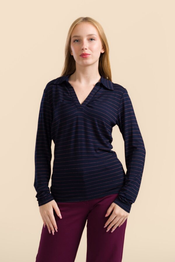 SUZY TOP LONG SLEEVE STRIPES BLUE-LUREX ROSE GOLD