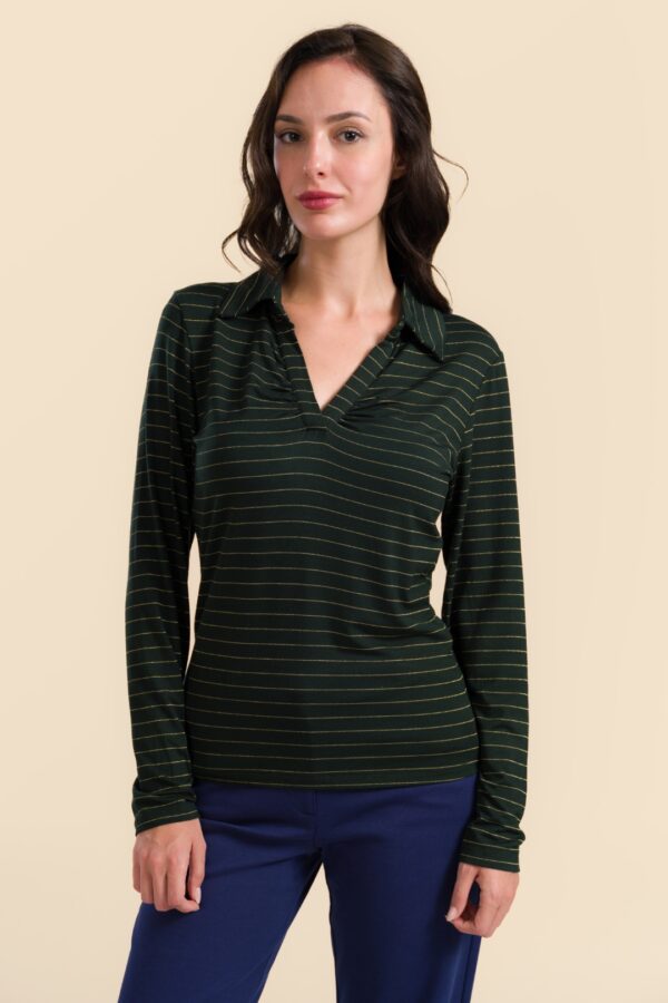 SUZY TOP LONG SLEEVE STRIPES GREEN-LUREX GOLD
