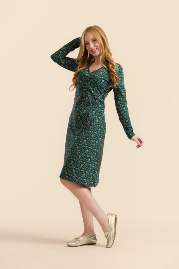 CHRISSY CROSS DRESS BAROCK FLOWER GREEN