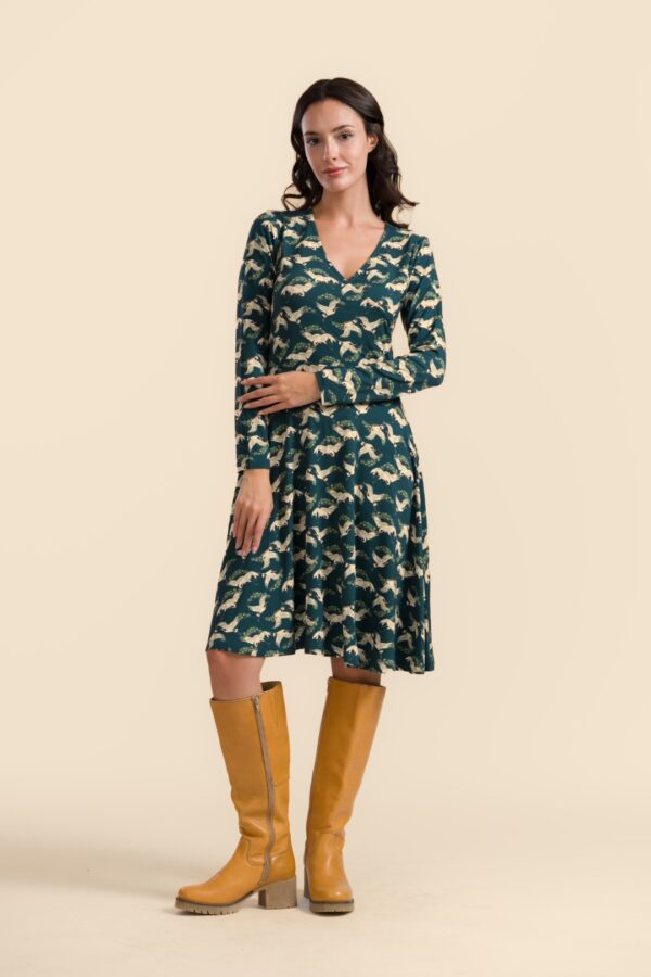 DAISY DRESS CRANE DANCE PETROL
